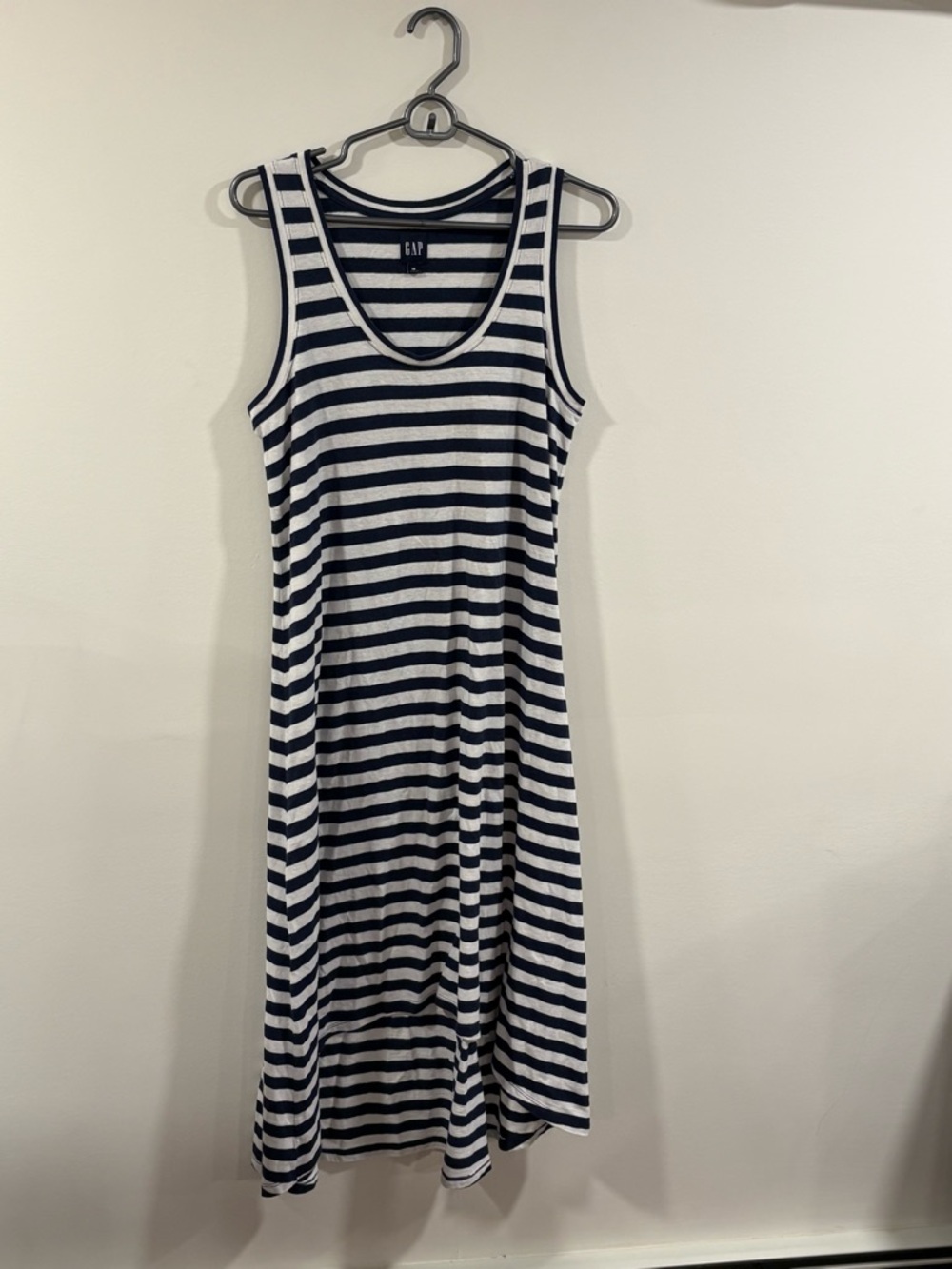 GAP Navy and White Striped Sleeveless Midi Dress